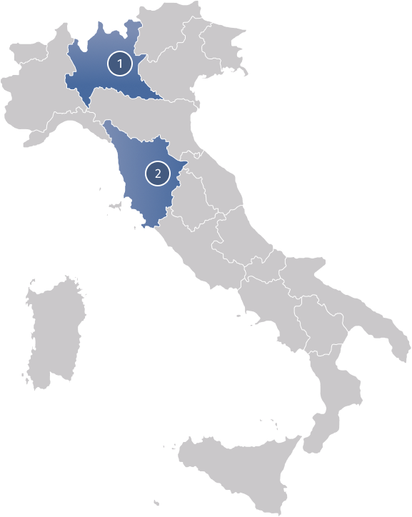 Stabilimenti The Healthea Group: Torre Pallavicina (Bergamo), Barberino Tavarnelle (Firenze), e stabilimenti Leonardo da Vinci, Guttuso e Caravaggio, situati vicino a principali vie di comunicazione e aeroporti